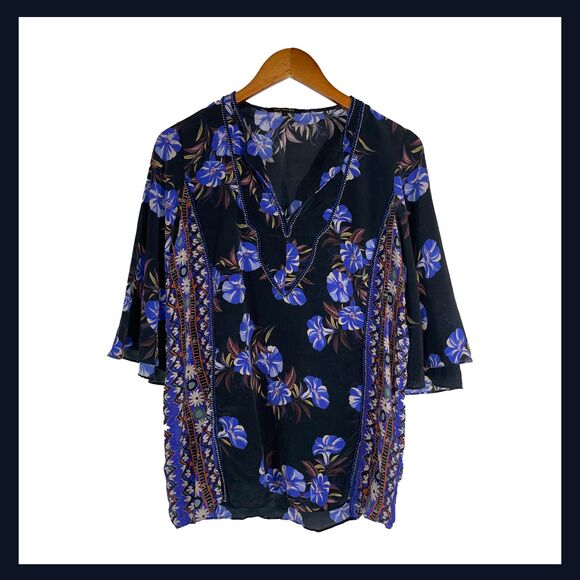 Kobi Halperin Silk Floral Blouse Women’s Size M Embroidered Batwing Sleeve - Picture 1 of 8